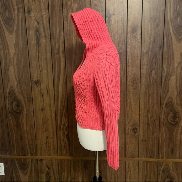 Linda Allard Ellen Tracy Pink Chunky Knit Hoodie Button Front Crop Sweater Sz M - Picture 3 of 6